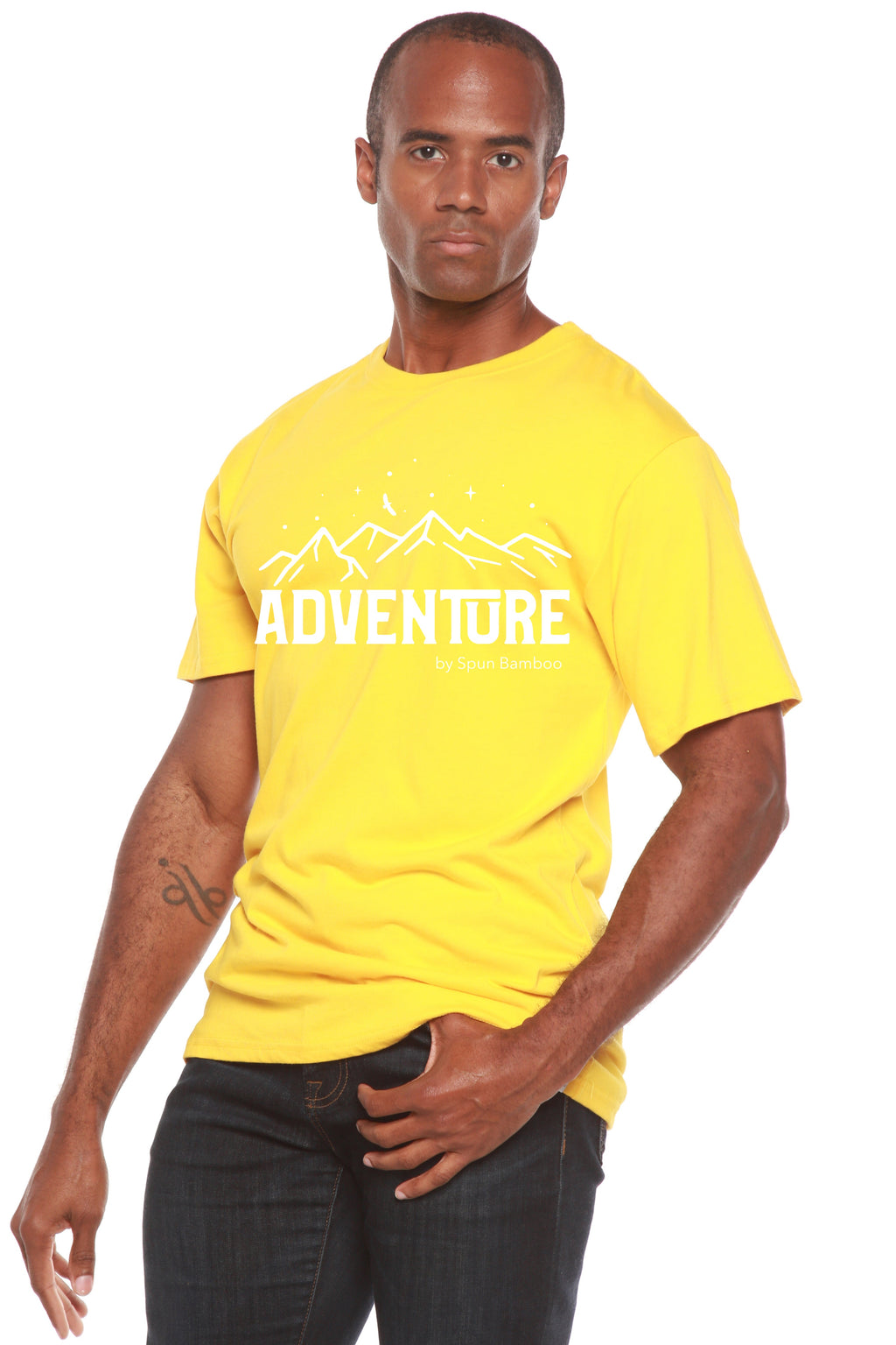 Camiseta de Manga Corta Estampada de Viscosa de Bambú/Algodón Orgánico "Adventure" para Hombre