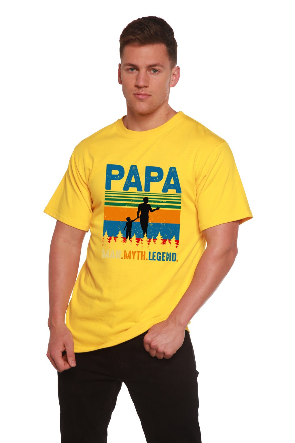 Camiseta de manga corta con estampado "Papa Man, Myth, Legend" de bambú, viscosa y algodón orgánico para hombre
