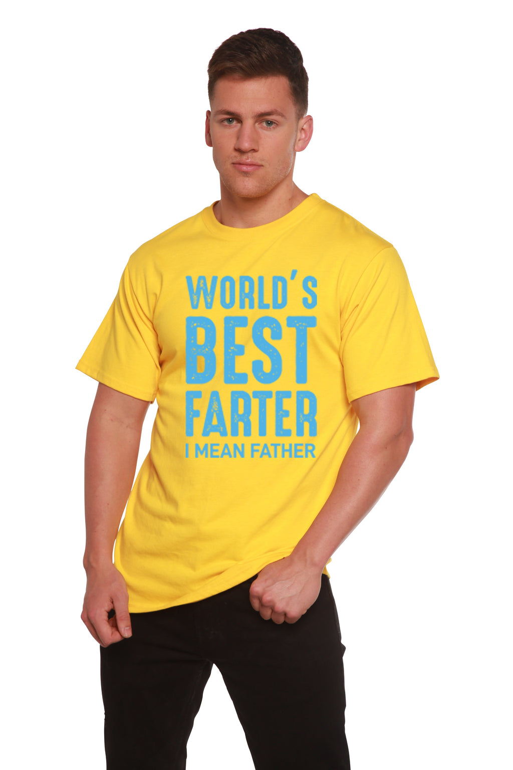 Camiseta de manga corta con estampado "El mejor pedorreador del mundo" de viscosa de bambú y algodón orgánico para hombre