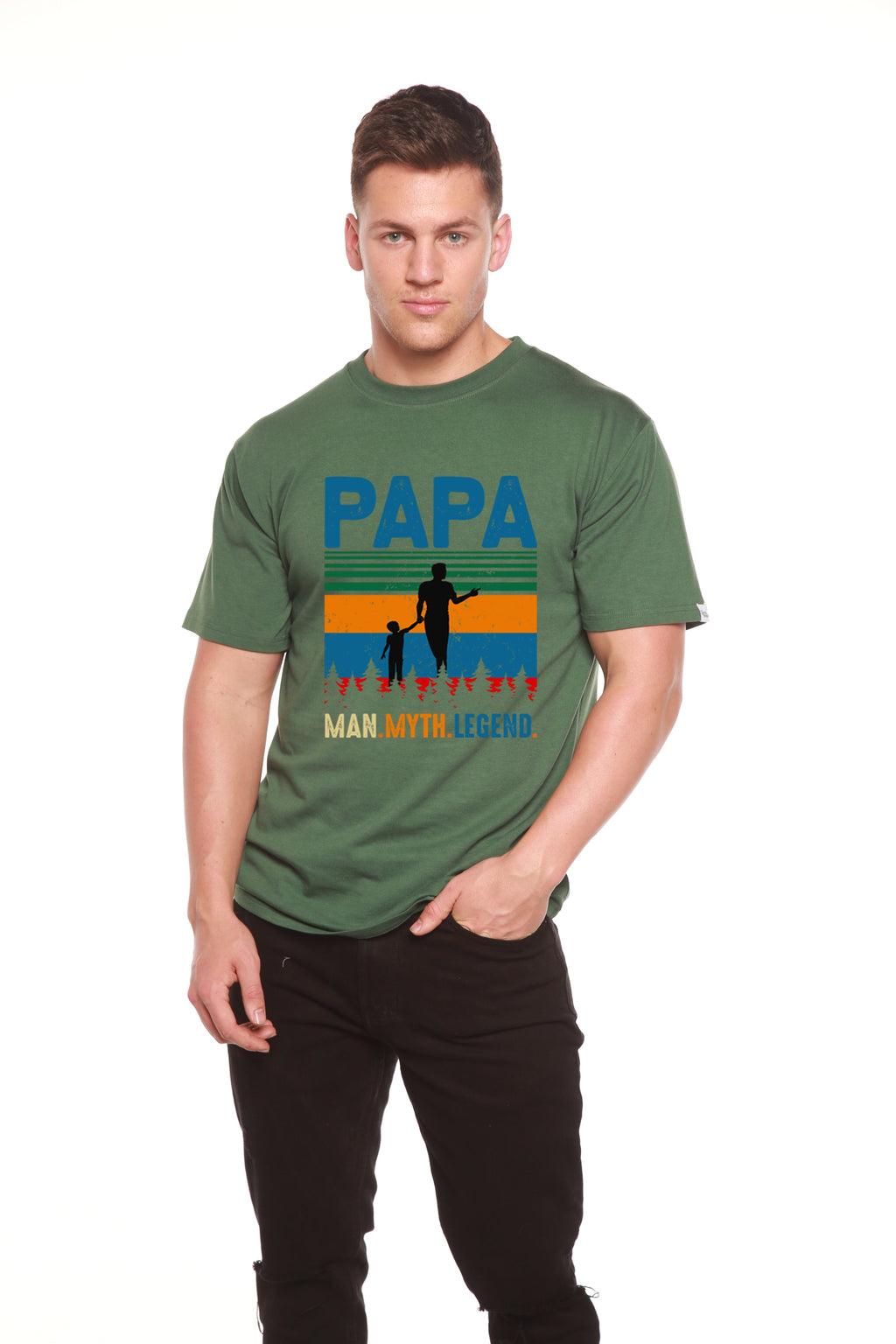 Camiseta de manga corta con estampado "Papa Man, Myth, Legend" de bambú, viscosa y algodón orgánico para hombre