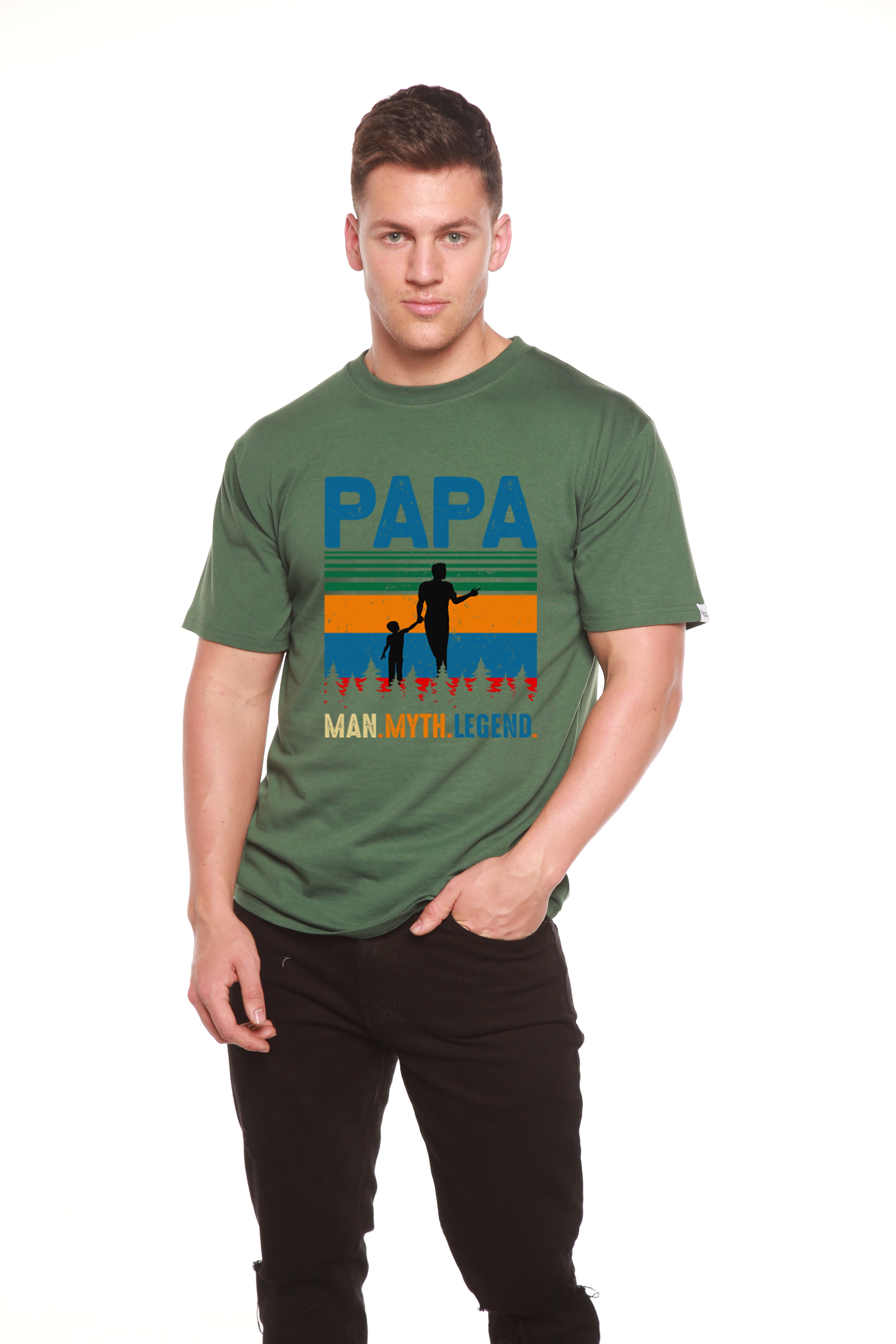 Camiseta de manga corta con estampado "Papa Man, Myth, Legend" de bambú, viscosa y algodón orgánico para hombre