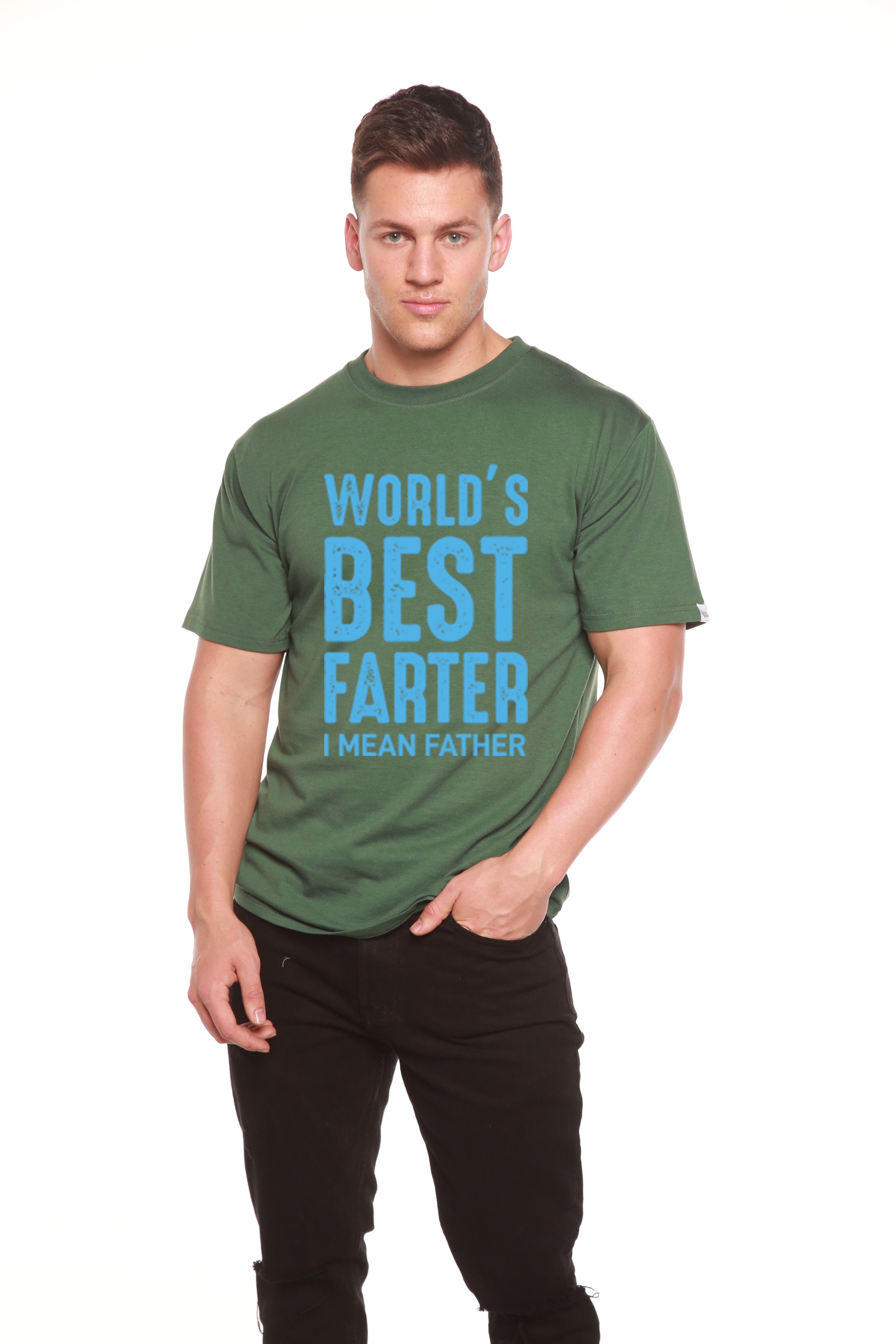 Camiseta de manga corta con estampado "El mejor pedorreador del mundo" de viscosa de bambú y algodón orgánico para hombre