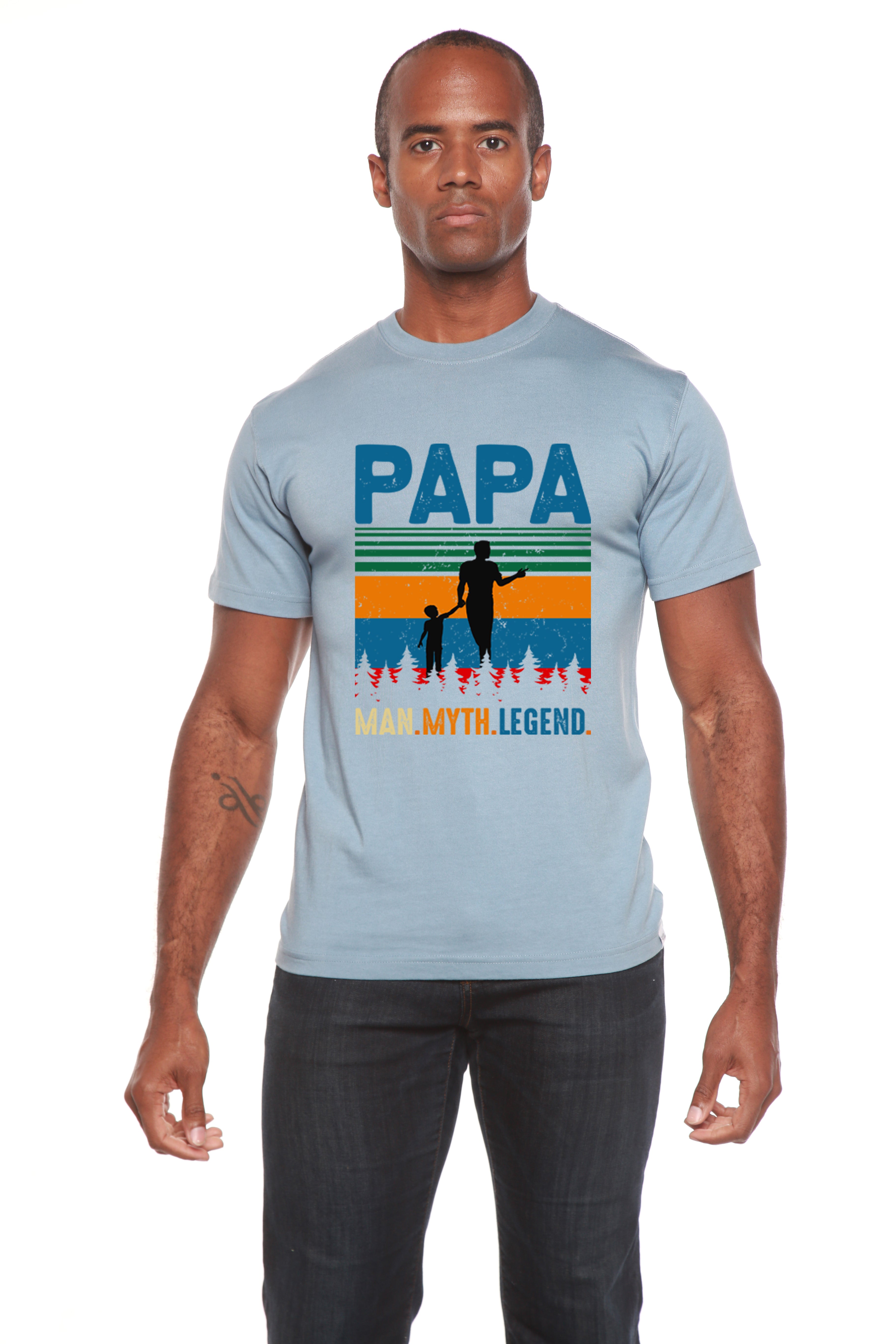 Camiseta de manga corta con estampado "Papa Man, Myth, Legend" de bambú, viscosa y algodón orgánico para hombre