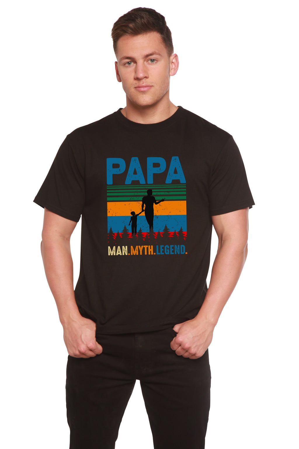 Camiseta de manga corta con estampado "Papa Man, Myth, Legend" de bambú, viscosa y algodón orgánico para hombre