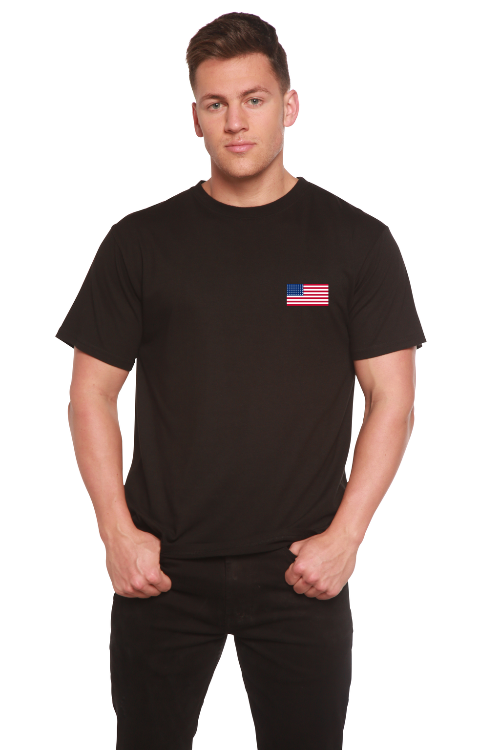 Camiseta gráfica de manga corta de bambú/algodón orgánico para hombre con la bandera estadounidense