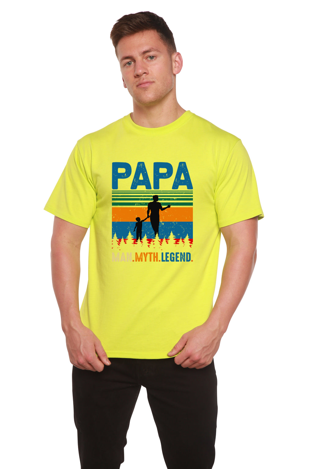 Camiseta de manga corta con estampado "Papa Man, Myth, Legend" de bambú, viscosa y algodón orgánico para hombre