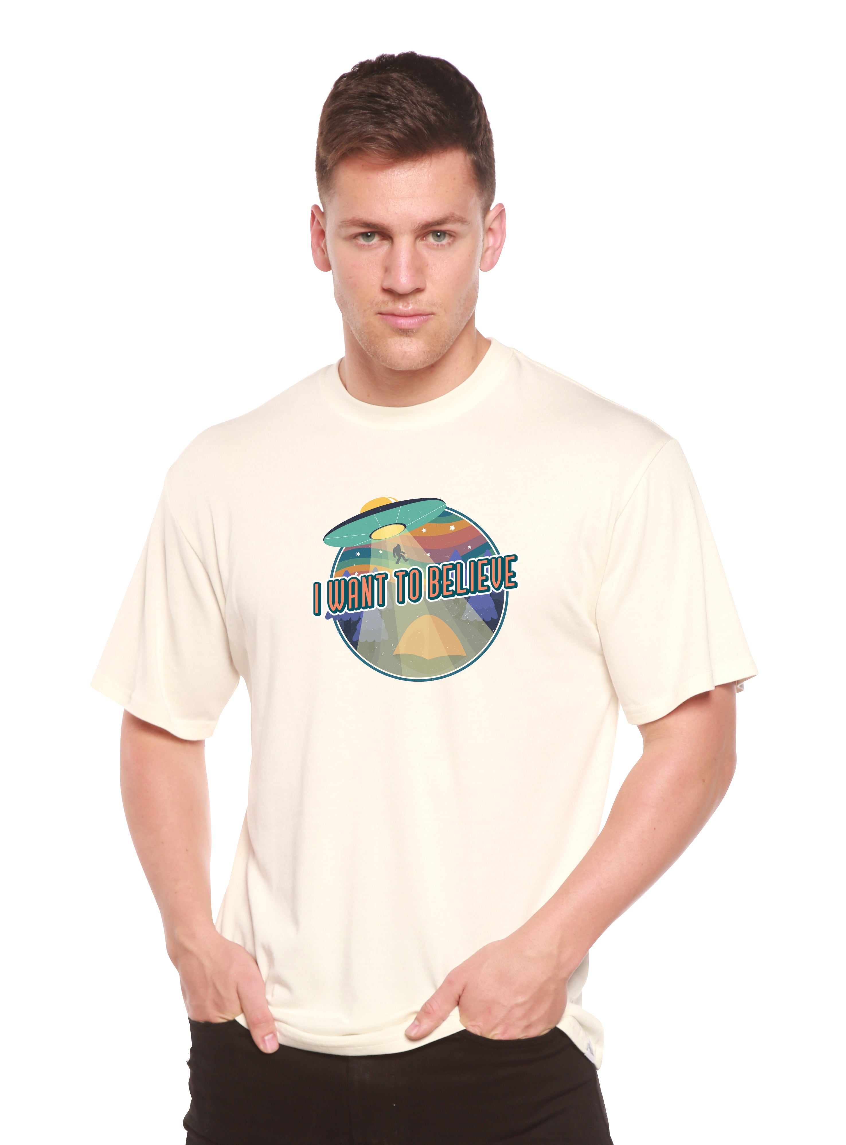Camiseta de bambú de manga corta estampada para hombre "I Want to Believe"