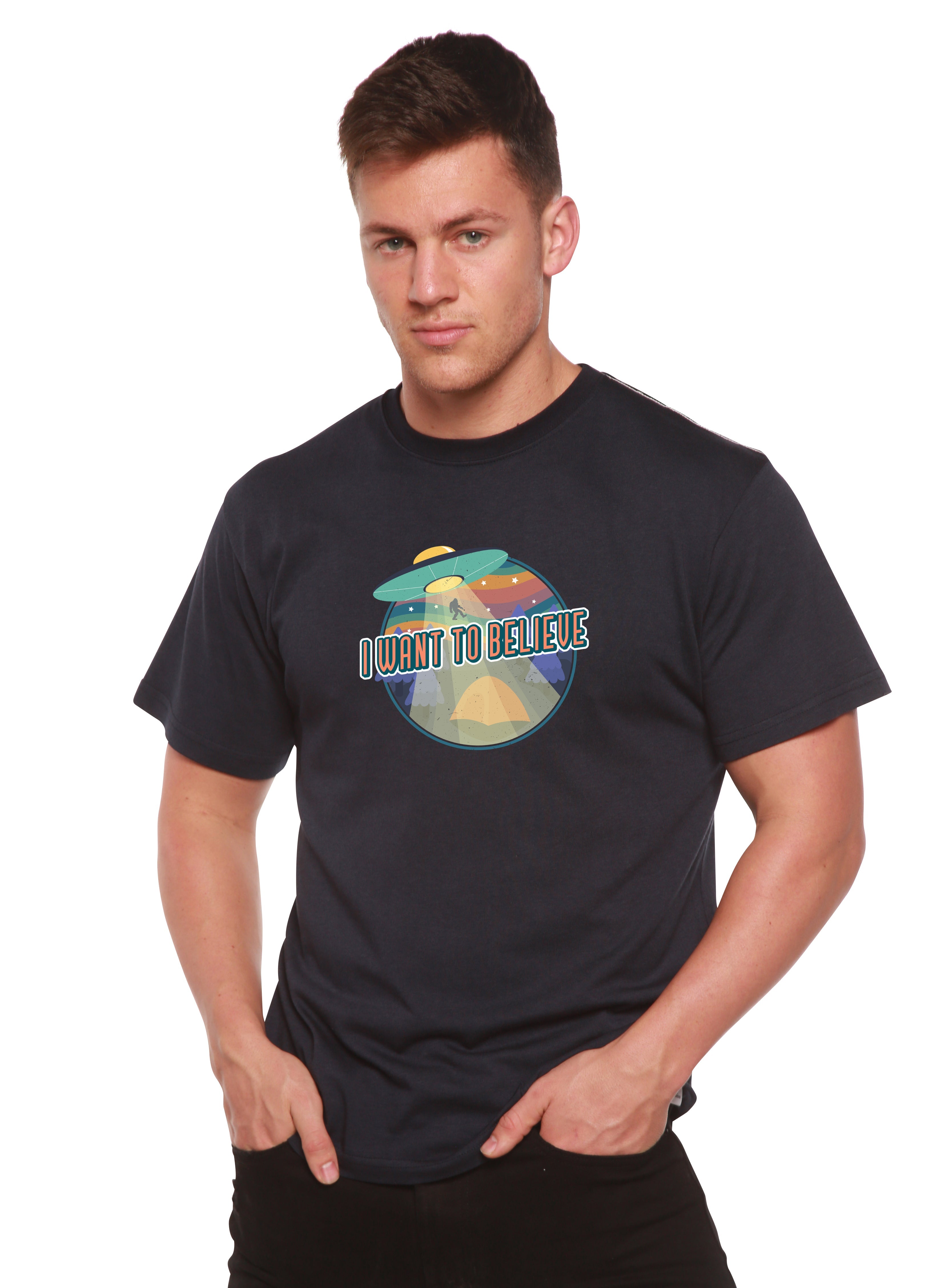 Camiseta de bambú de manga corta estampada para hombre "I Want to Believe"