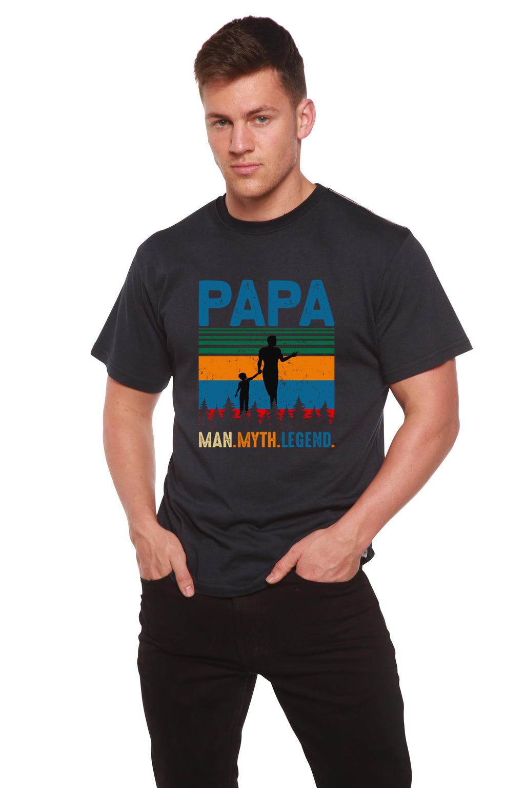 Camiseta de manga corta con estampado "Papa Man, Myth, Legend" de bambú, viscosa y algodón orgánico para hombre