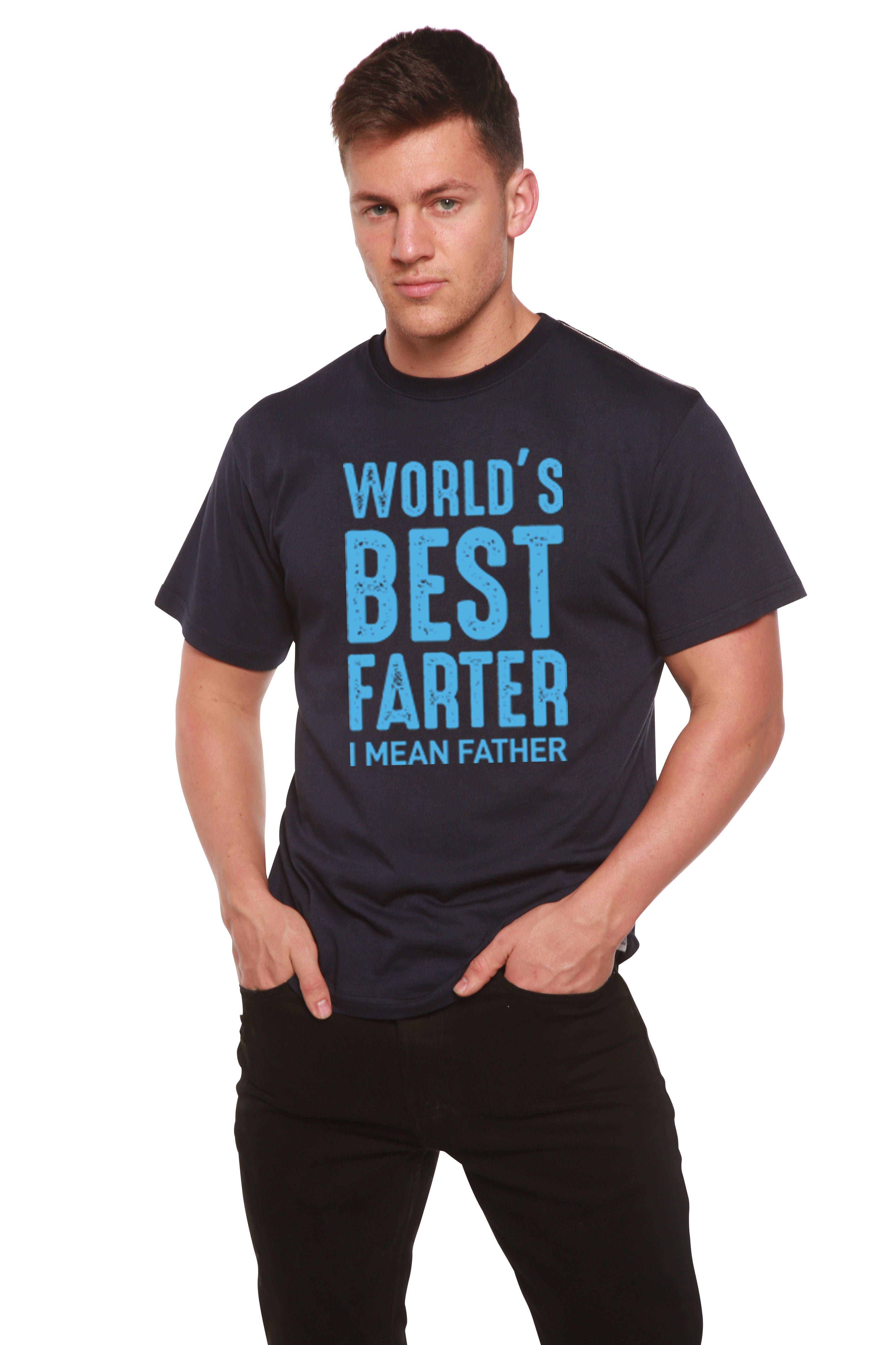 Camiseta de manga corta con estampado "El mejor pedorreador del mundo" de viscosa de bambú y algodón orgánico para hombre