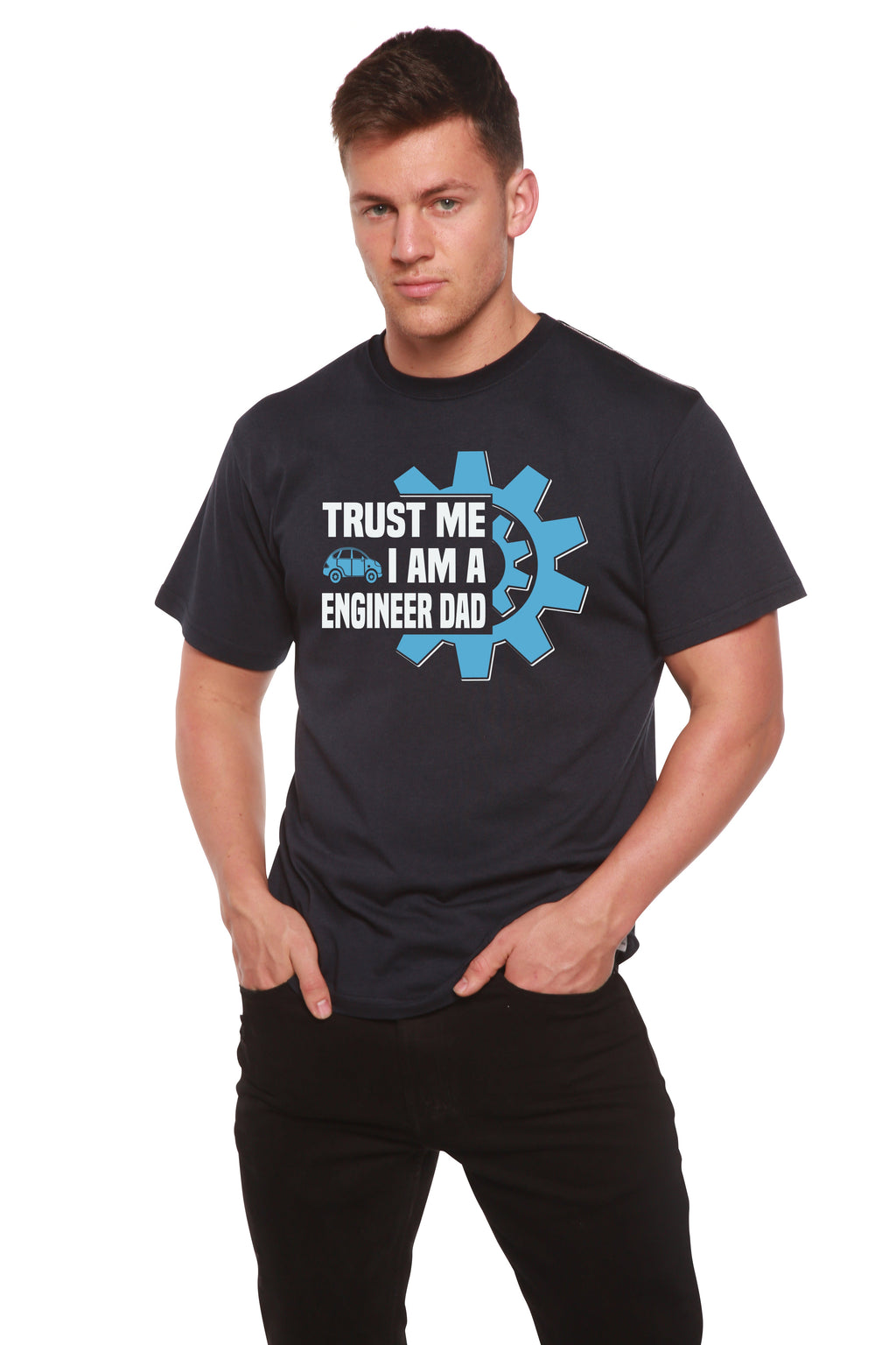 Confía en Mí, Soy un Papá Ingeniero. Camiseta Gráfica de Manga Corta de Viscosa de Bambú/Algodón Orgánico para Hombre