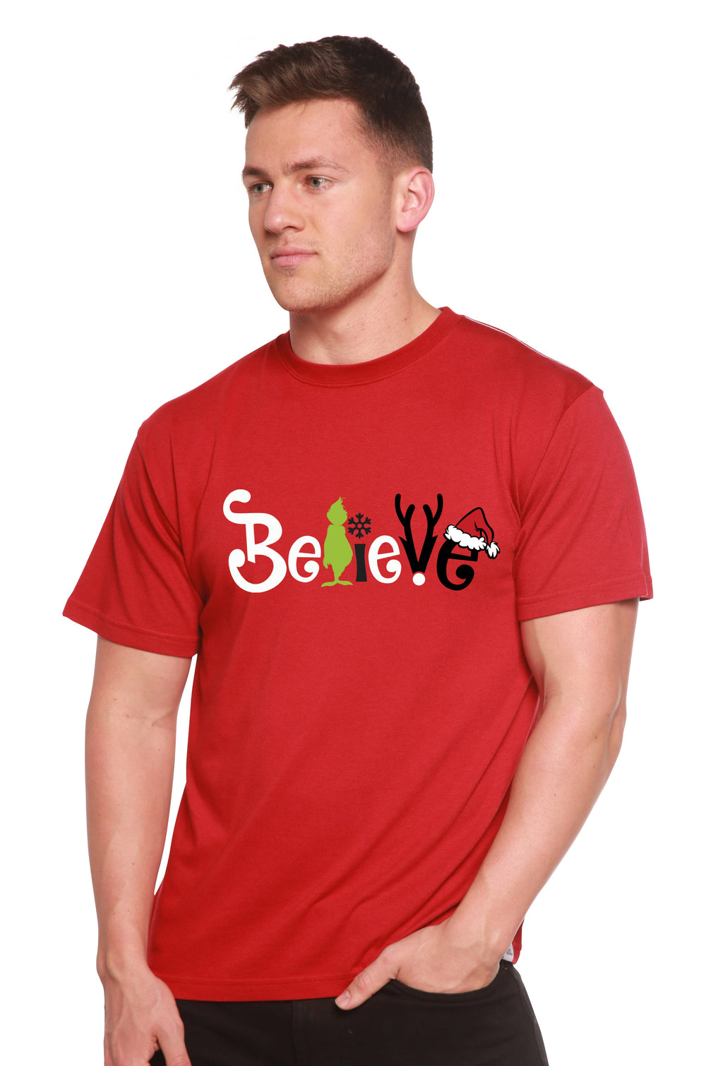 Camiseta de bambú estampada para hombre «Believe Christmas»