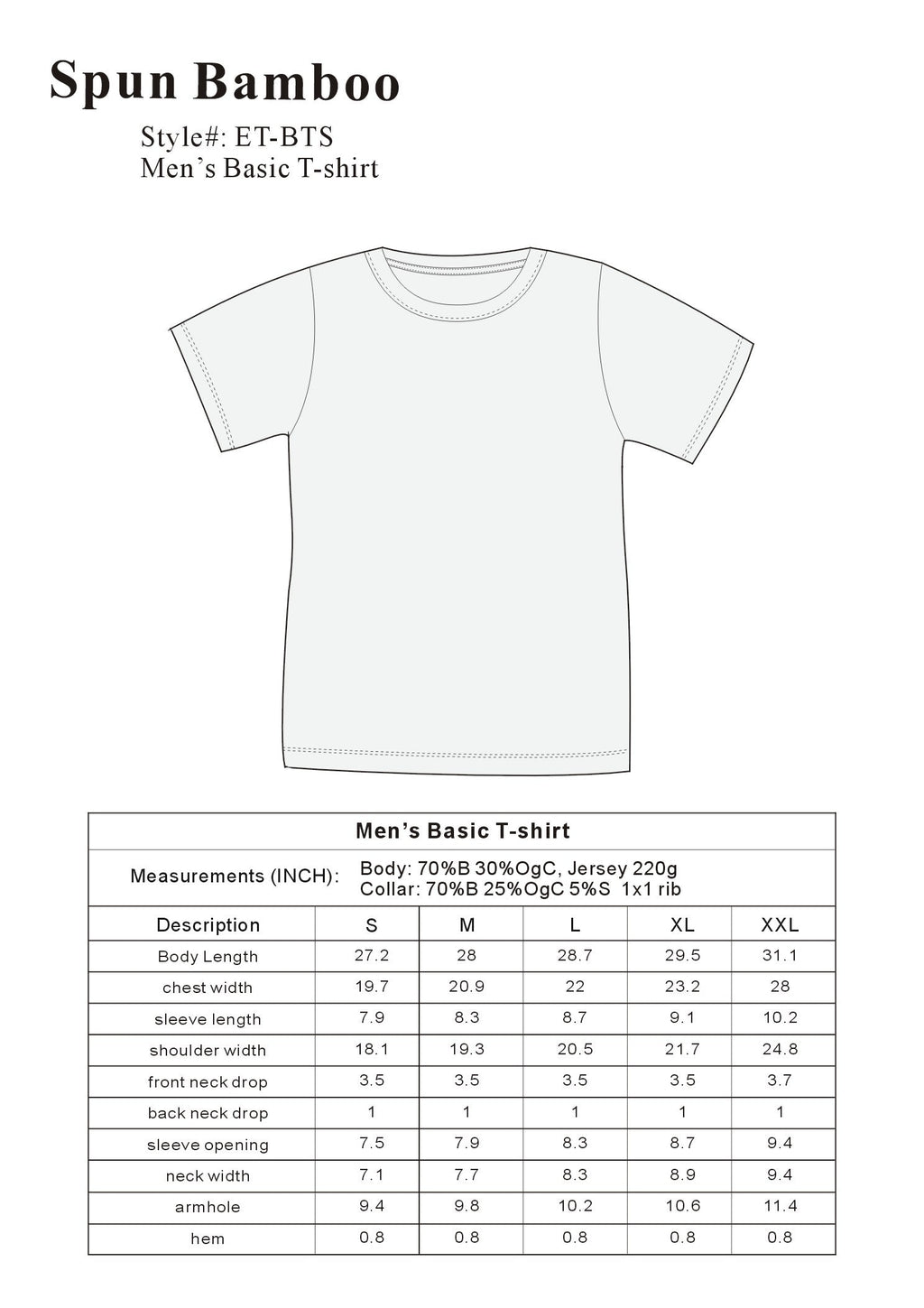 Camiseta de bambú viscosa/algodón orgánico con bolsillo para hombre