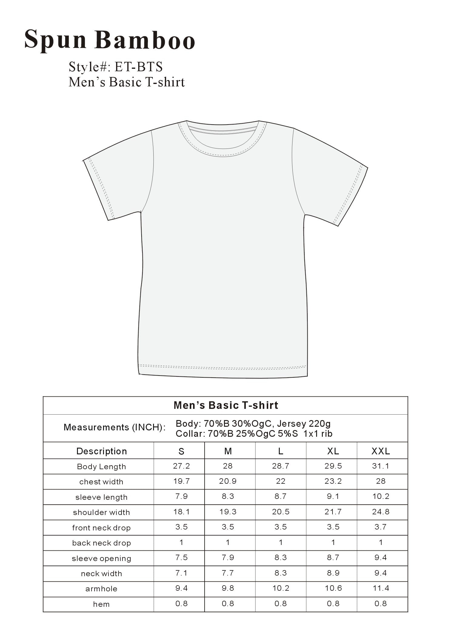 Camiseta de bambú viscosa/algodón orgánico con bolsillo para hombre