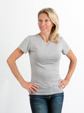 Camiseta de manga corta y cuello redondo para mujer de bambú/algodón de Spun Bamboo - Gris jaspeado