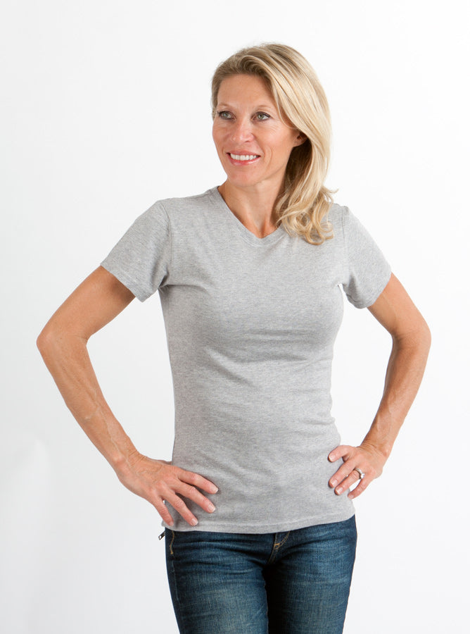 Camiseta de manga corta y cuello redondo para mujer de bambú/algodón de Spun Bamboo - Gris jaspeado