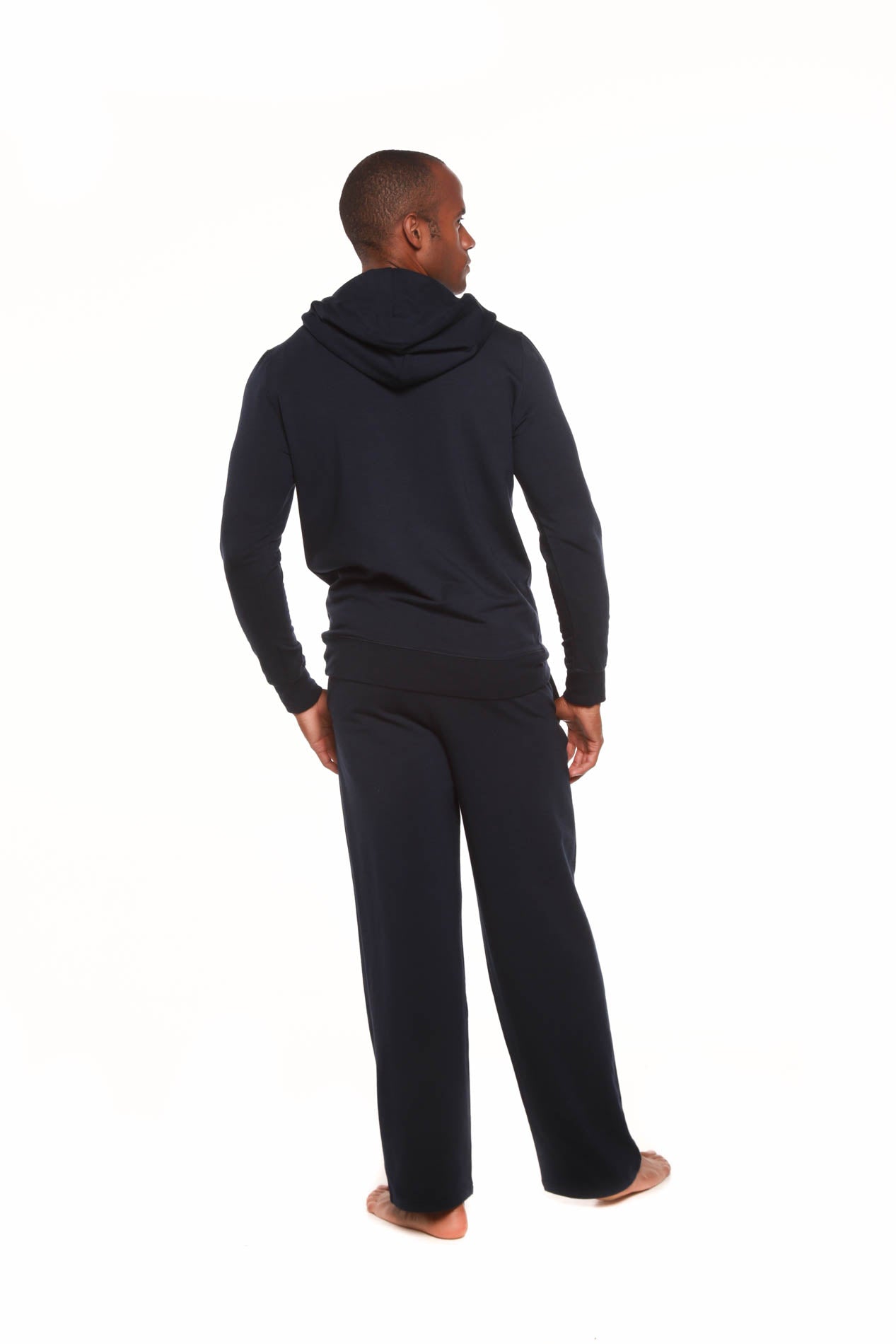 Sudadera con capucha de felpa de bambú y viscosa estilo Henley para hombre + pantalones de salón de felpa