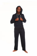 Sudadera con capucha de felpa de bambú y viscosa estilo Henley para hombre + pantalones de salón de felpa