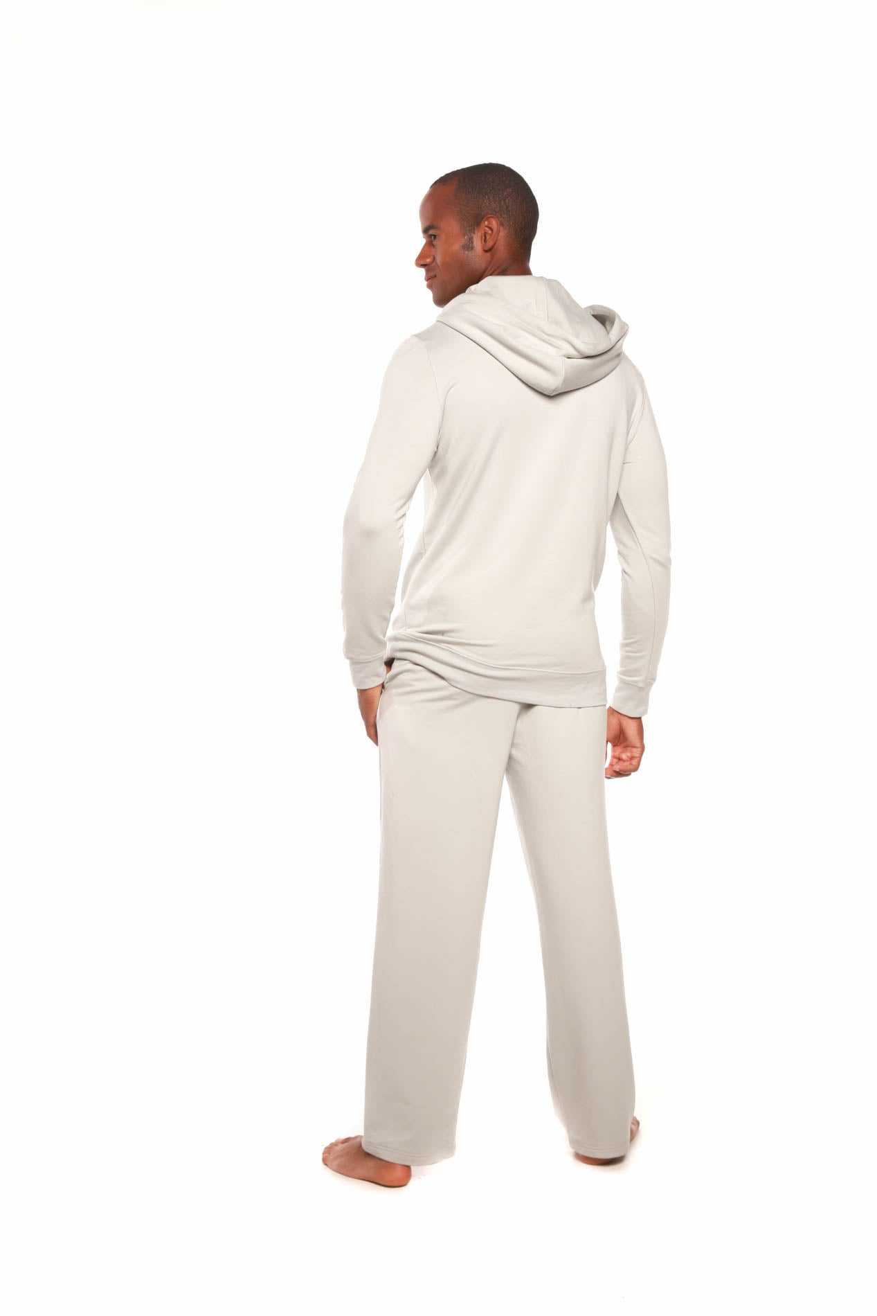 Sudadera con capucha de felpa de bambú y viscosa estilo Henley para hombre + pantalones de salón de felpa