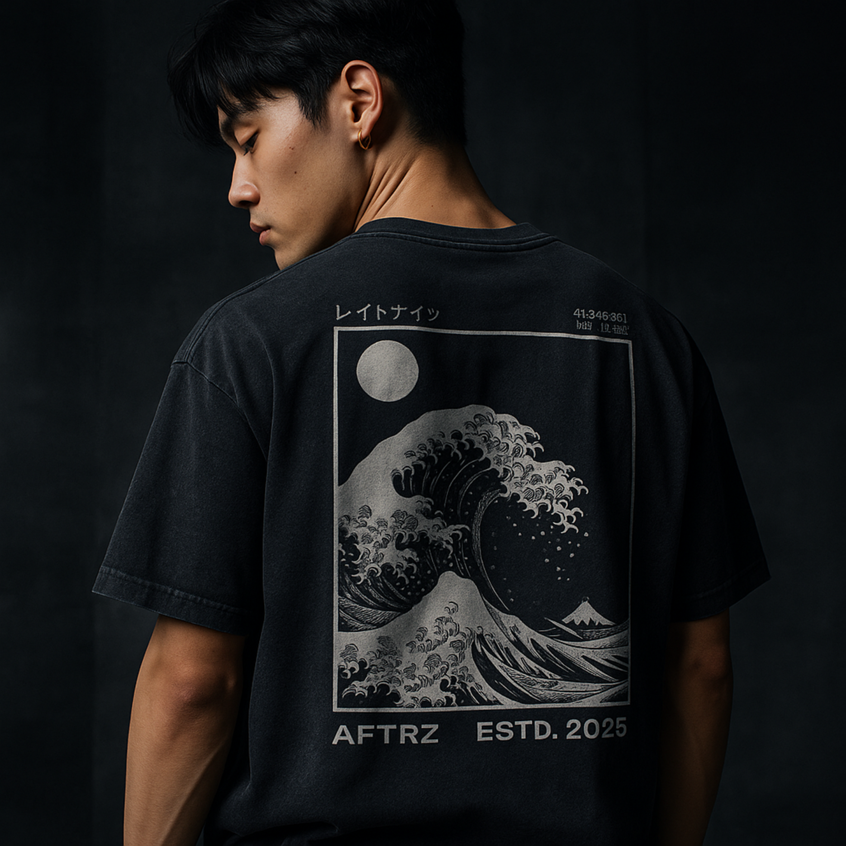 Camiseta de Algodón Oversize Lavado de Nieve Great Wave de Aftrz