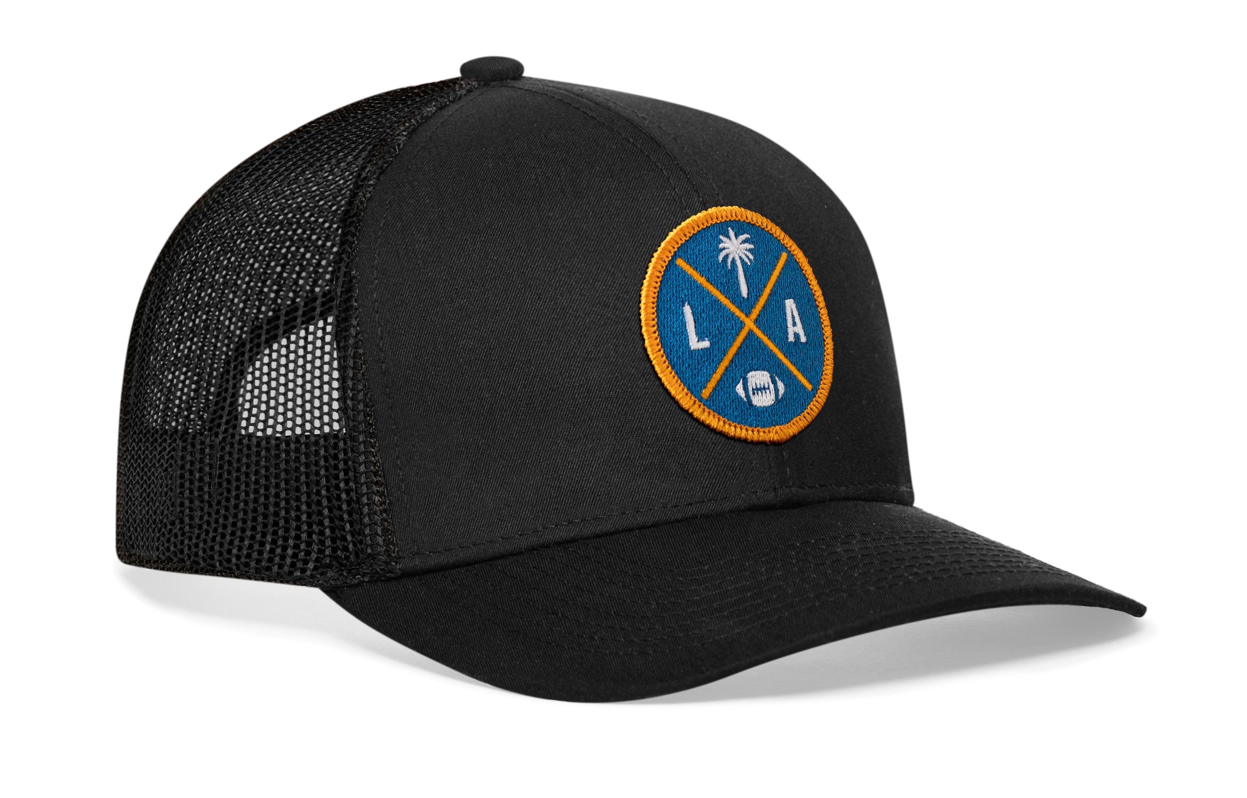 Los Angeles Trucker Hat  |  Black LA X Football Snapback