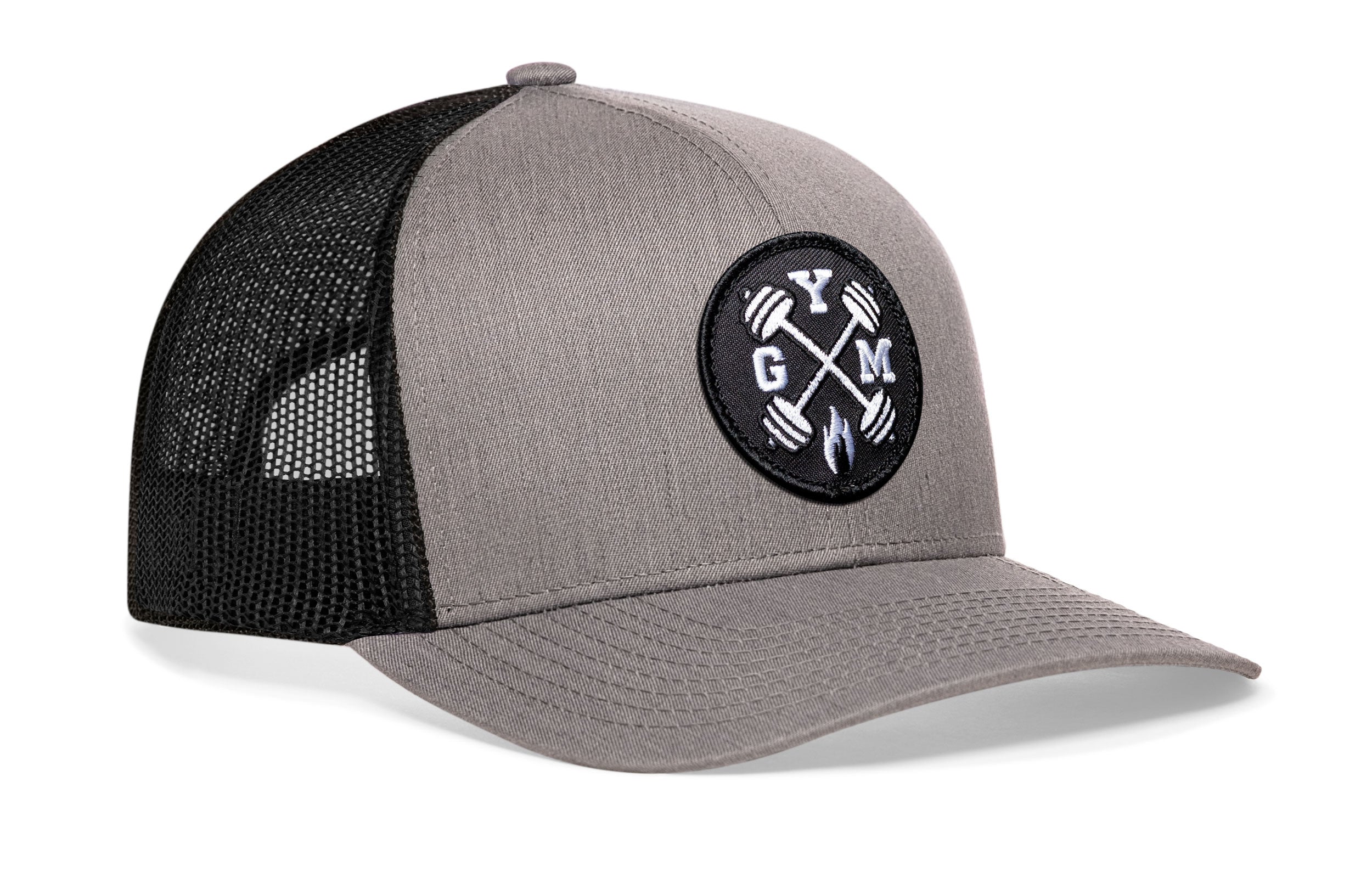 GYM Trucker Hat  |  Gray-Black Workout Snapback