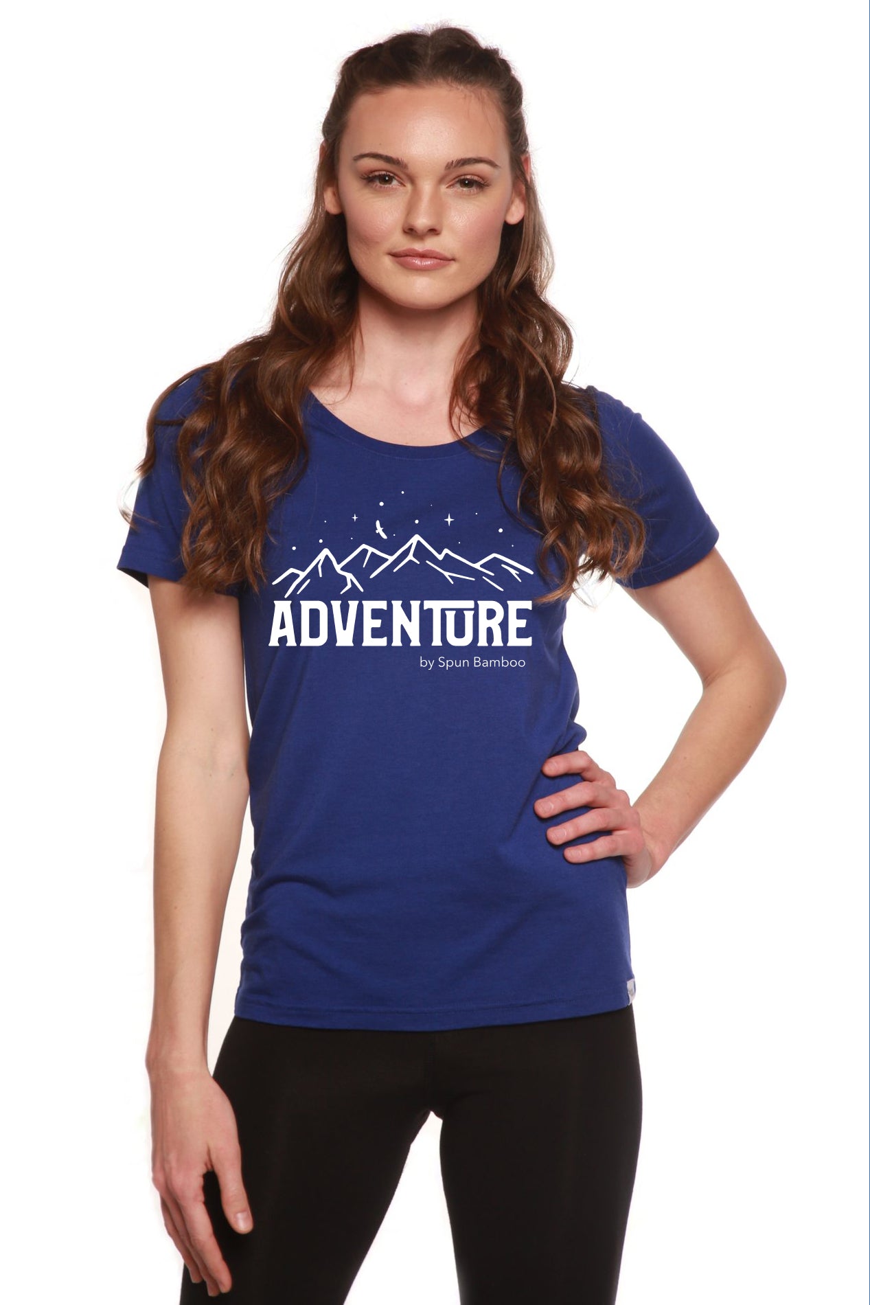 Camiseta de manga corta y cuello redondo para mujer, de bambú y algodón, con estampado "Adventure"