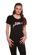 Camiseta de manga corta con cuello redondo para mujer de bambú/algodón con estampado "Girl Power"