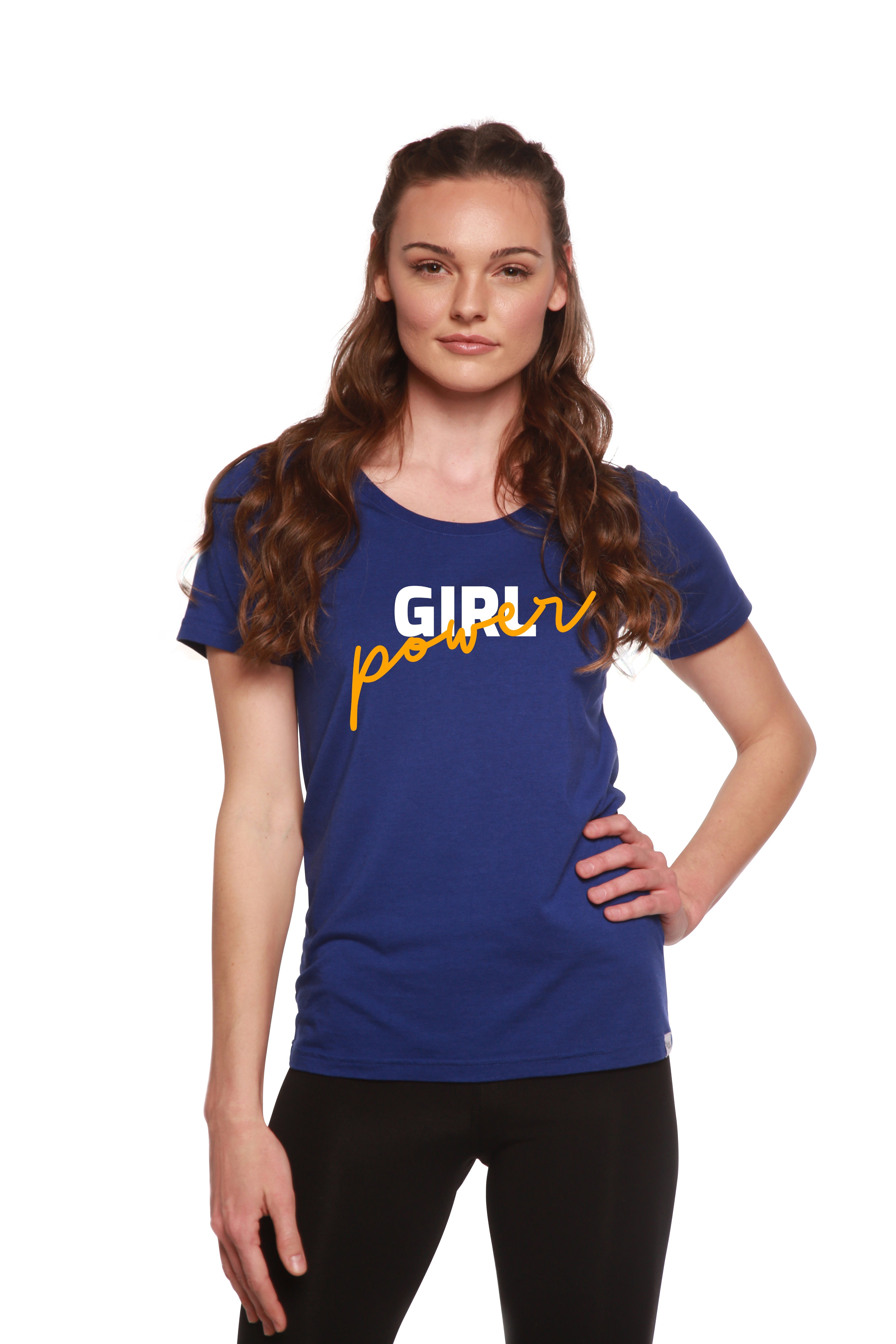 Camiseta de manga corta con cuello redondo para mujer de bambú/algodón con estampado "Girl Power"