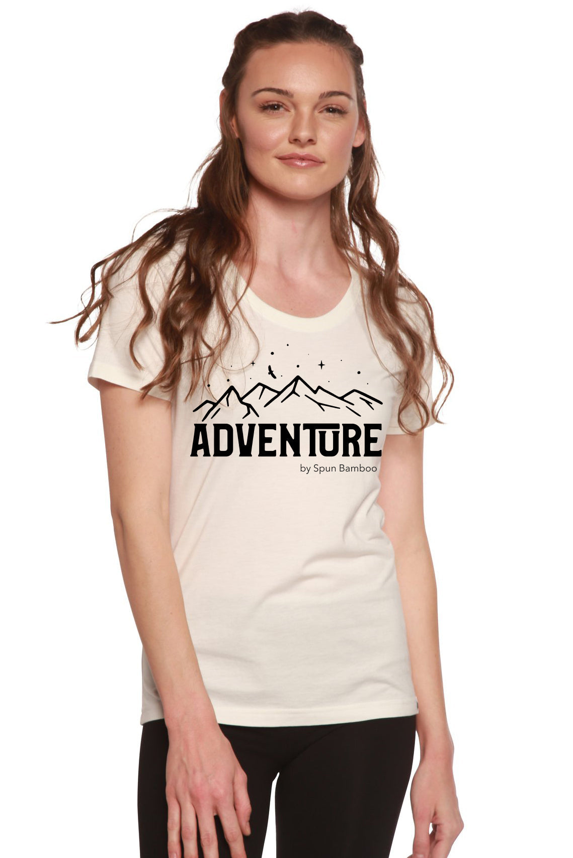 Camiseta de manga corta y cuello redondo para mujer, de bambú y algodón, con estampado "Adventure"