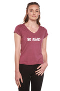 Camiseta de manga corta con cuello en V de bambú/algodón con estampado "Be Kind" para mujer