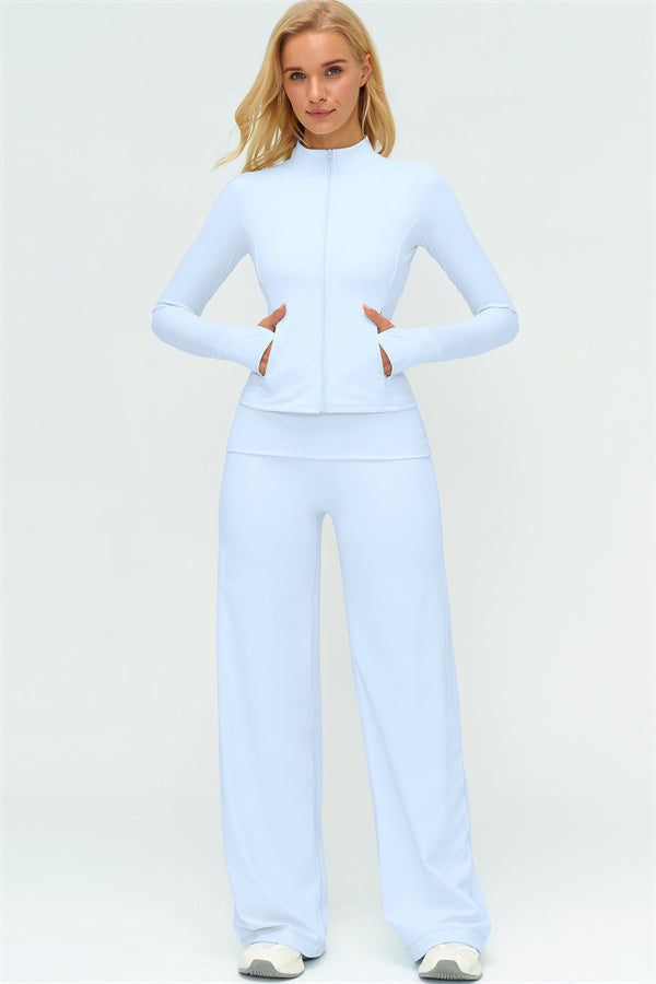 Conjunto de 2 Piezas Chaqueta Twirl con Cremallera y Pantalones de Pierna Recta