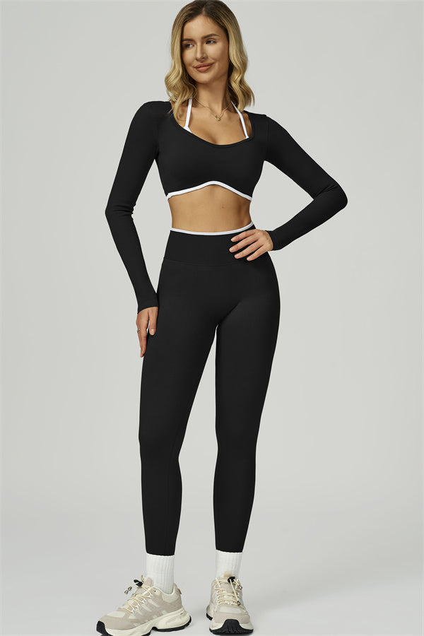 El conjunto de 2 piezas de crop top de manga larga y leggings Prime Line