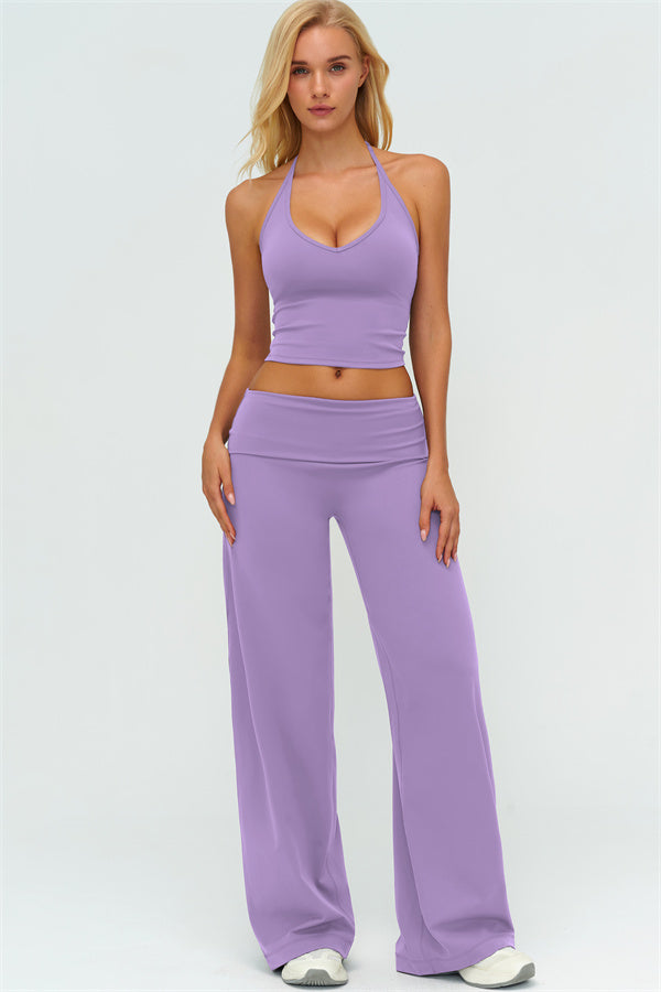 Conjunto de 2 piezas de top halter Twirl y pantalón de pierna recta