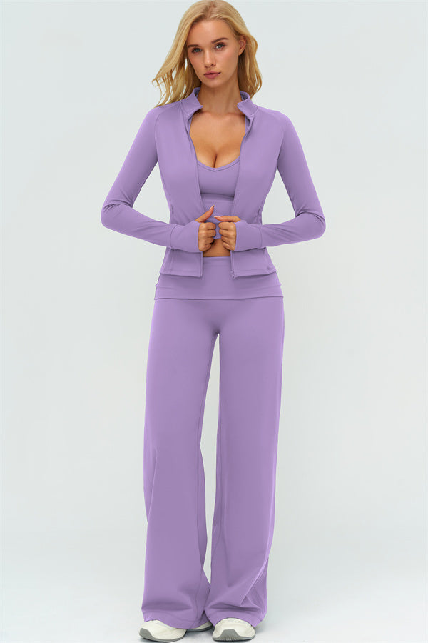 Conjunto de 3 piezas de chaqueta con cremallera, top halter y leggings Twirl