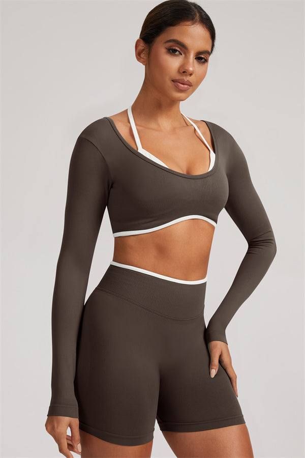 Conjunto de 2 Piezas de Top Corto de Manga Larga y Shorts Elevate