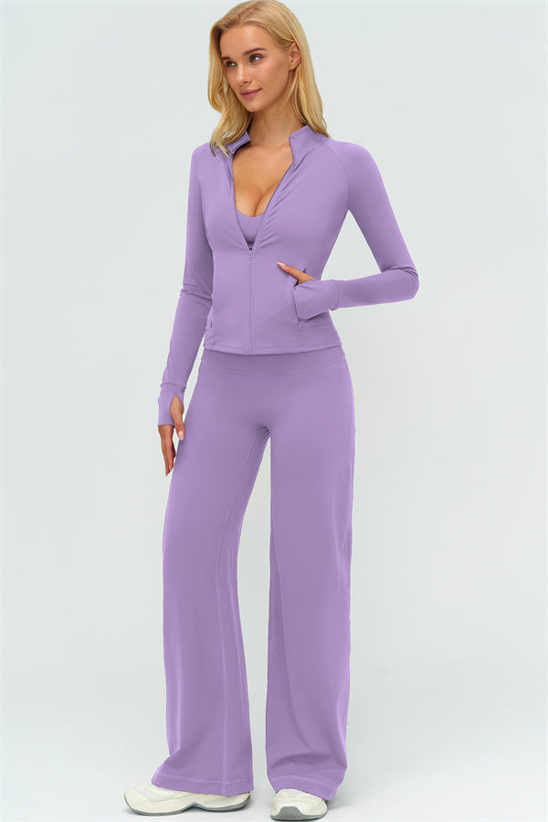 Conjunto de dos piezas de chaqueta Twirl con cremallera y pantalón de pierna recta