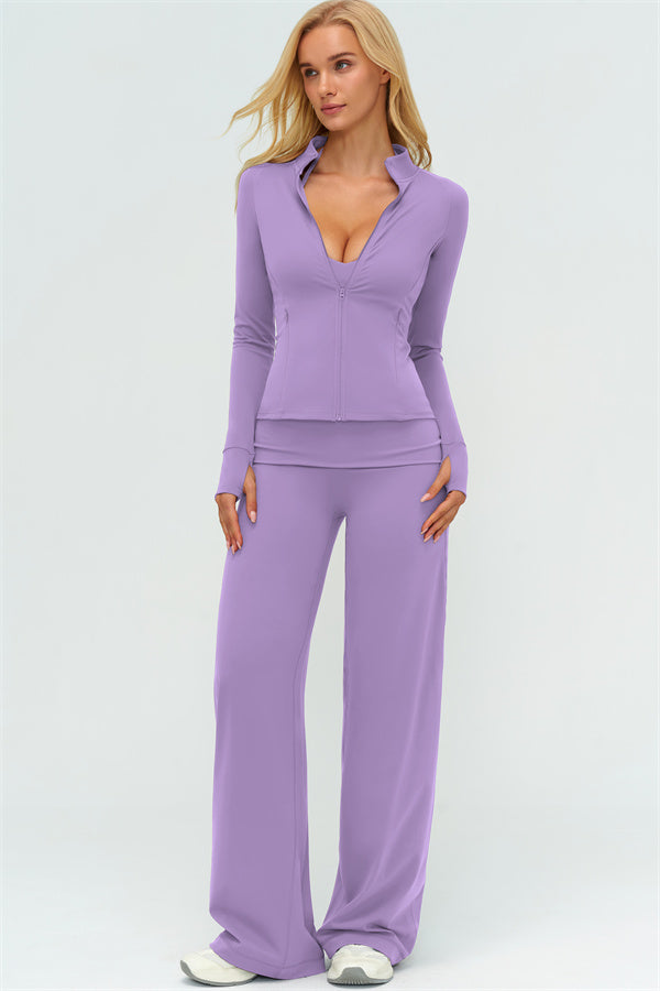 Conjunto de 2 Piezas Chaqueta Twirl con Cremallera y Pantalones de Pierna Recta