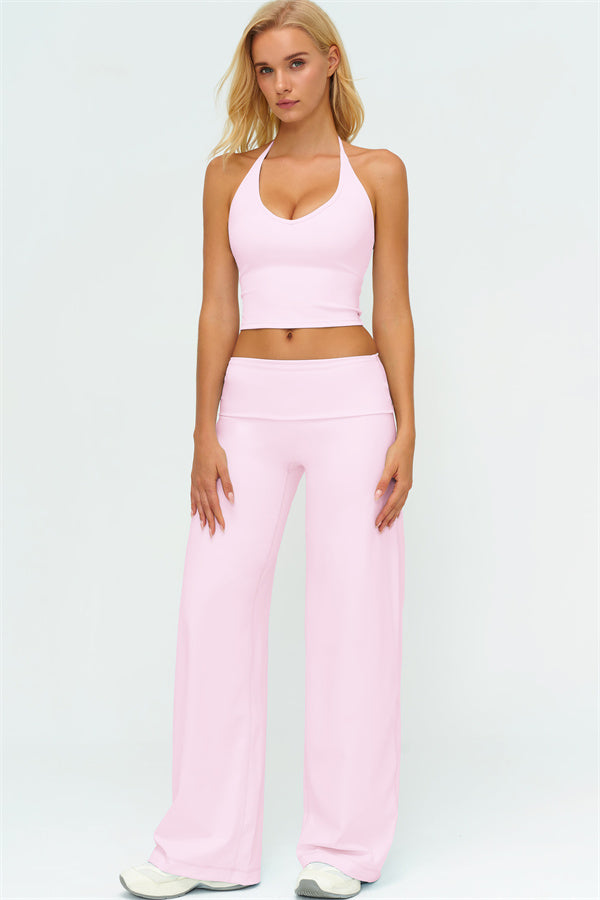 Conjunto de 2 piezas de top halter Twirl y pantalón de pierna recta