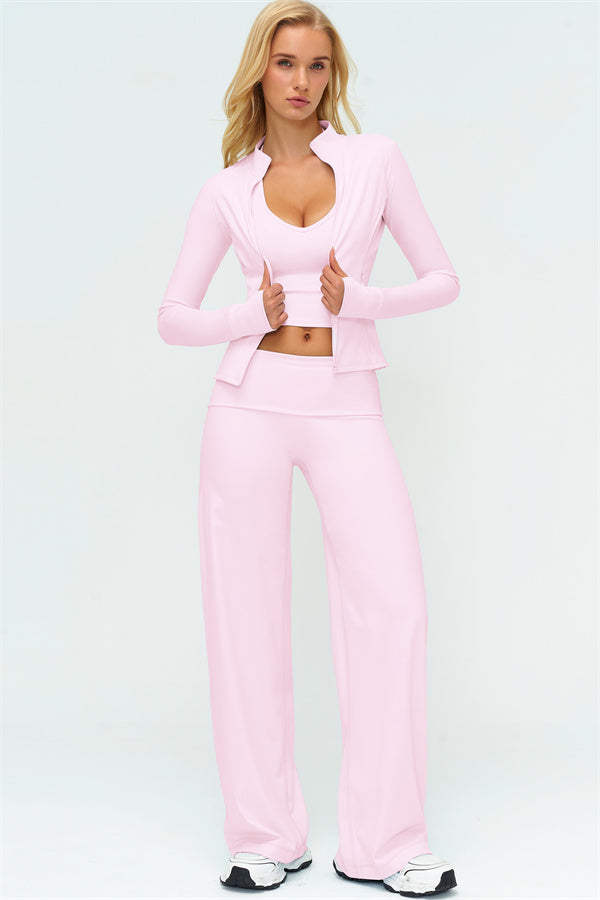 Conjunto de 3 piezas de chaqueta con cremallera, top halter y leggings Twirl