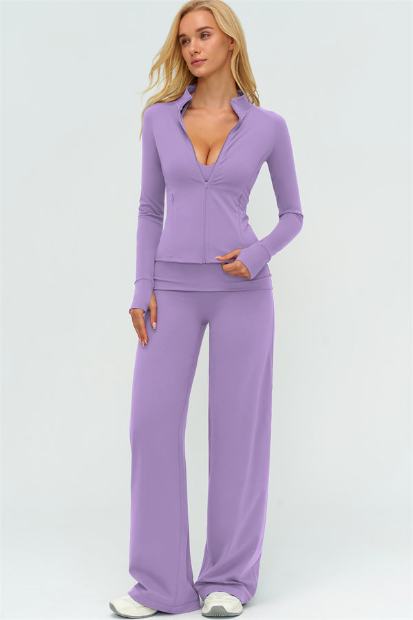 Conjunto de 2 Piezas Chaqueta Twirl con Cremallera y Pantalones de Pierna Recta