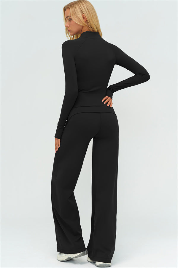 Conjunto de 2 Piezas Chaqueta Twirl con Cremallera y Pantalones de Pierna Recta
