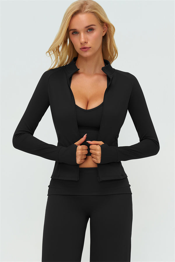 Conjunto de 3 piezas de chaqueta con cremallera, top halter y leggings Twirl