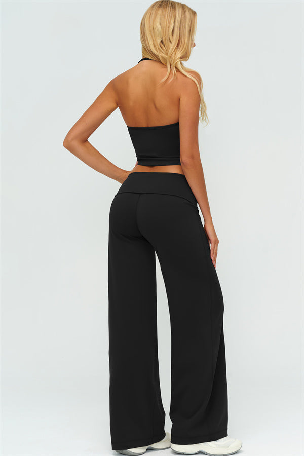Conjunto de 2 piezas de top halter Twirl y pantalón de pierna recta