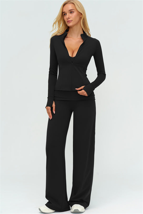 Conjunto de 2 Piezas Chaqueta Twirl con Cremallera y Pantalones de Pierna Recta