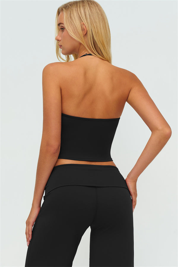 Conjunto de 2 piezas de top halter Twirl y pantalón de pierna recta