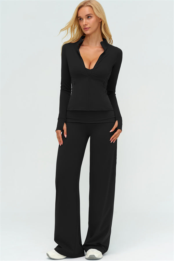 Conjunto de 2 Piezas Chaqueta Twirl con Cremallera y Pantalones de Pierna Recta