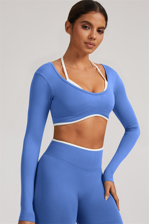 Conjunto de 2 piezas Elevate New: Top corto de manga larga y leggings