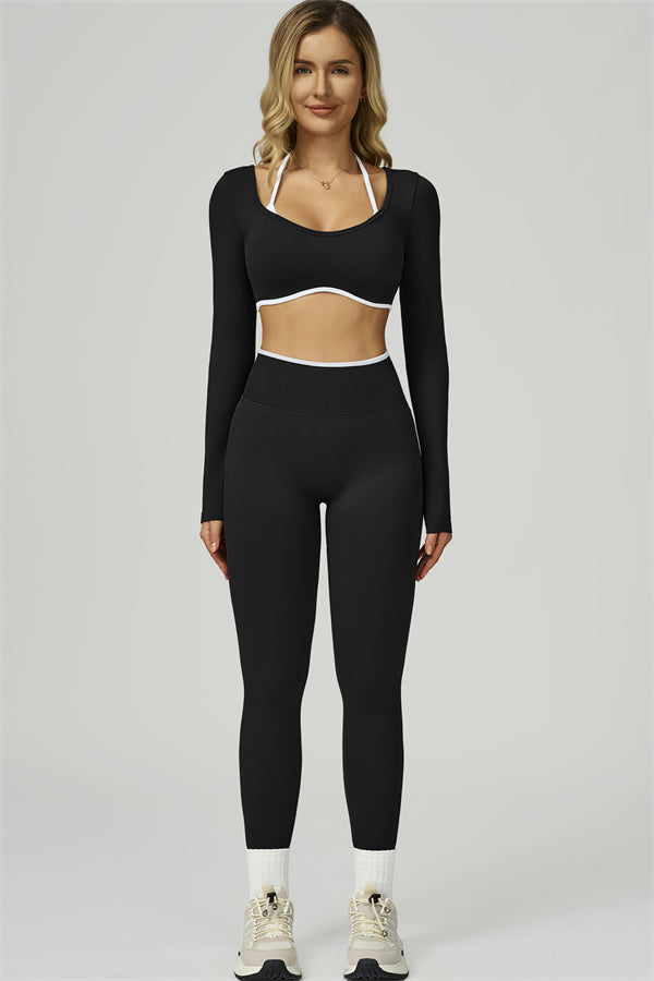 El conjunto de 2 piezas de crop top de manga larga y leggings Prime Line