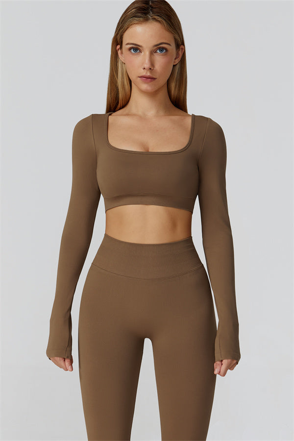 Conjunto de 2 piezas de leggings y top corto de manga larga Reign